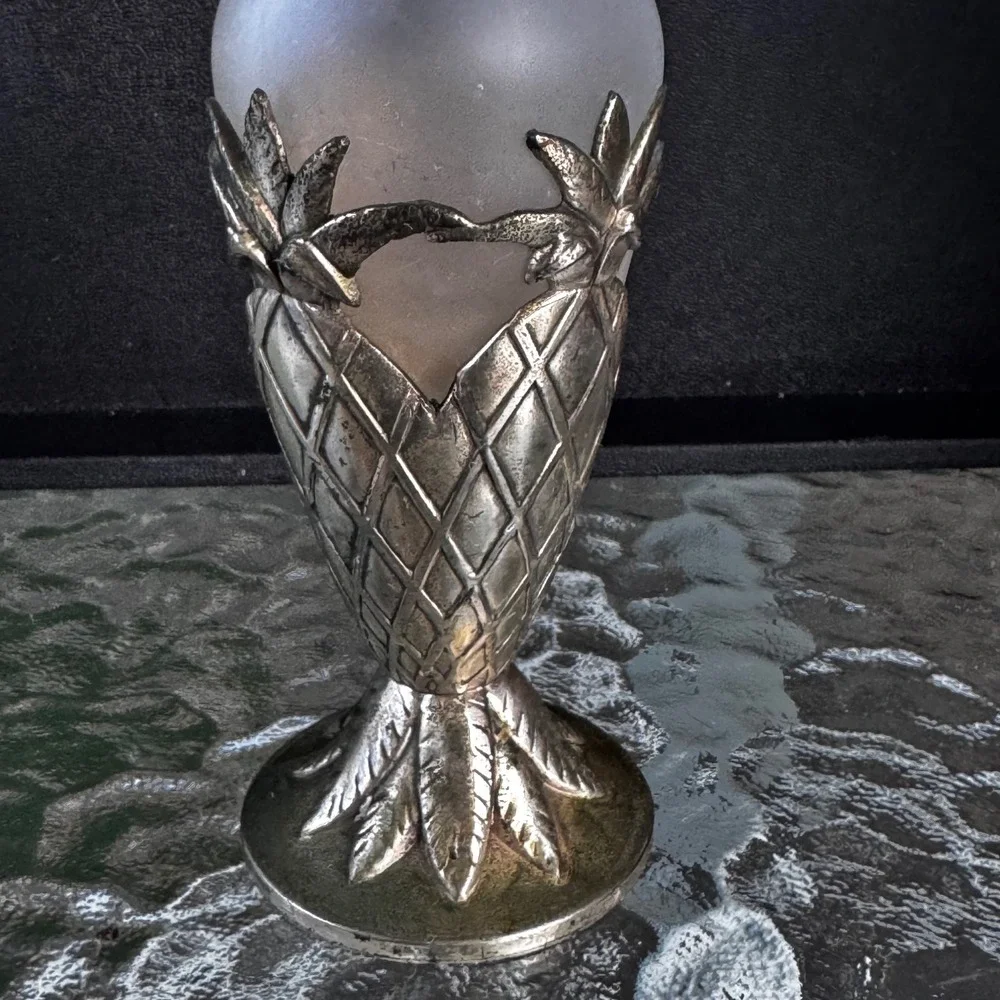 Vintage Silverplate Pineapple Bud‎ Vase Frosted Glass Made in Japan